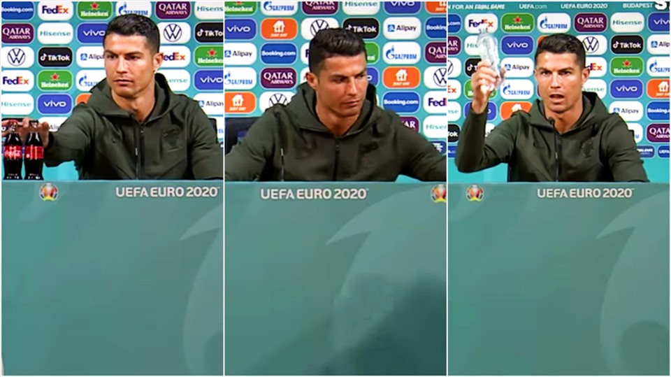 Ronaldo từ chối uống coca tại EURO 2020. 